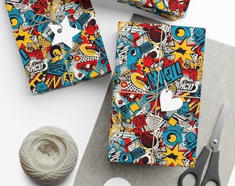 Comic POW: Premium Gift Wrap - Decorative Repeating Pattern, Matte/Satin Finish - High Quality Wrapping Paper  comic book superhero art