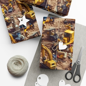 Toy Construction: Premium Gift Wrap - Decorative Repeating Pattern, Matte/Satin Finish - High Quality Wrapping Paper bulldozer dirt movers