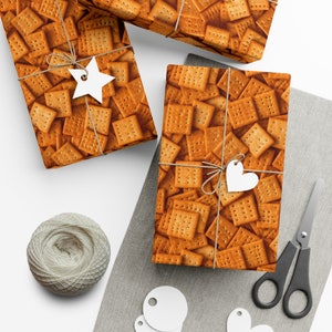 Cheesy Crackers: Premium Gift Wrap - Decorative Repeating Pattern, Matte/Satin Finish - High Quality Wrapping Paper crispy snack treat