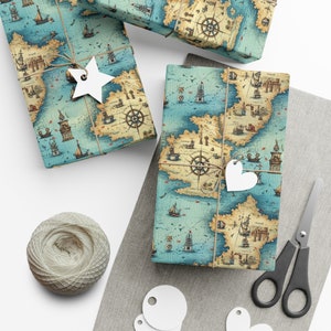 Treasure map v4: Premium Gift Wrap - Decorative Repeating Pattern, Matte/Satin Finish - High Quality Wrapping Paper pirate map compass rose