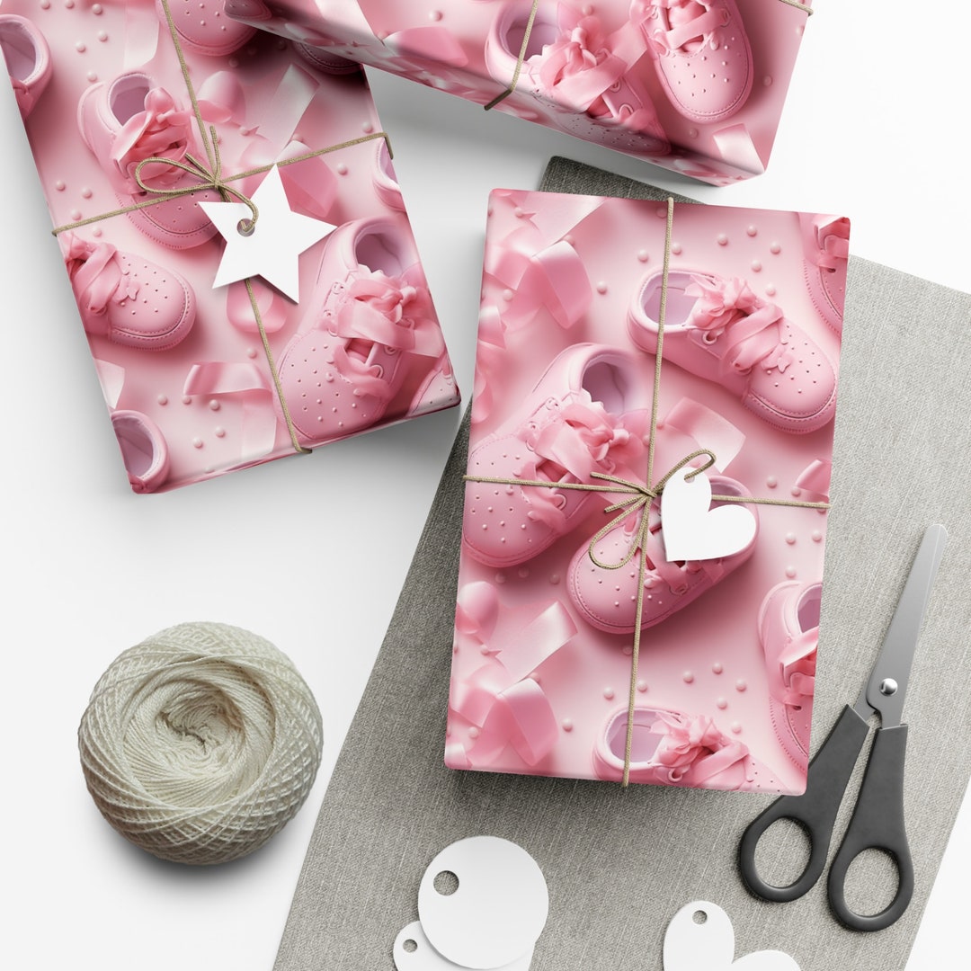 Gift Wrapper Repeating Baby Booties Pink: Premium Gift Wrap - Decorative Repeating Pattern ...