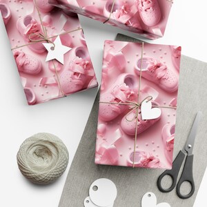 Baby Booties Pink: Premium Gift Wrap - Decorative Repeating Pattern, Matte/Satin Finish - High Quality Wrapping Paper baby shoes shower gift