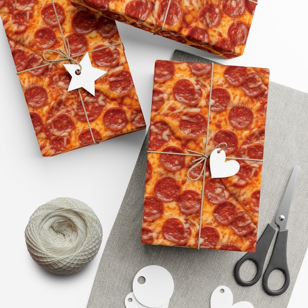 Pepperoni Pizza: Premium Gift Wrap - Decorative Repeating Pepperoni Pattern, Matte/Satin Finish - High Quality Wrapping Paper cheesy slice