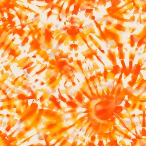 Könnte beinhalten: Ein nahtloses Muster mit einem Batik-Effekt in Orange- und Gelbtönen. Das Muster ist abstrakt und ähnelt einer Reihe sich überlappender Kreise.