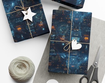 Panel de control de nave espacial v1: Papel de regalo premium - Patrón decorativo repetitivo, acabado mate/satinado - Papel de regalo de alta calidad con diseño de mapa estelar espacial