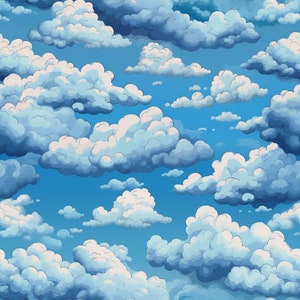 Blue Sky Clouds: Stunning Seamless Tile Art - Perfect for Backgrounds and Graphic Design - Digital Wallpaper Pattern Download