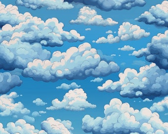 Blue Sky Clouds Seamless Pattern: Tileable Digital Paper (Digital Download)