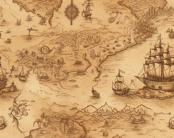 Treasure Map v1: Stunning Seamless Tile Art - Perfect for Backgrounds and Graphic Design - Digital Wallpaper Pattern Download pirate secrets