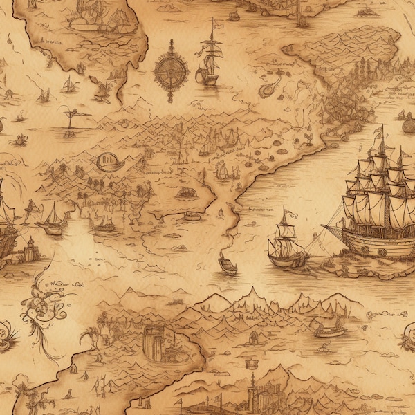 Treasure Map v1: Stunning Seamless Tile Art - Perfect for Backgrounds and Graphic Design - Digital Wallpaper Pattern Download pirate secrets