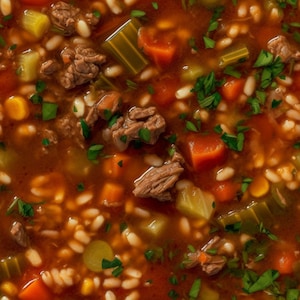 Soup Sides, Vegetable Beef Barley: High Quality Seamless Tile Art - Perfect for Backgrounds and Graphic Design - Digital Wallpaper Download