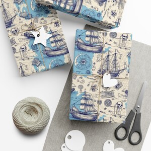 Treasure map v3: Premium Gift Wrap - Decorative Repeating Pattern, Matte/Satin Finish - High Quality Wrapping Paper pirate skull water fun
