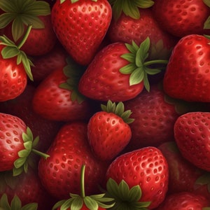 May include: A close-up image of a pile of ripe red strawberries. The strawberries are arranged in a random pattern, with some overlapping others. The strawberries are all in focus, and their bright red color is prominent.