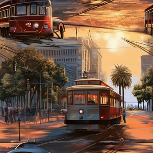 Trolley Sunset: Stunning Seamless Tile Art - Perfect for Backgrounds and Graphic Design - Digital Wallpaper Pattern Download