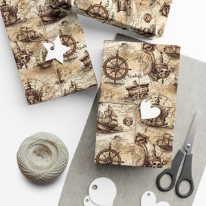 Treasure map v2: Premium Gift Wrap - Decorative Repeating Pattern, Matte/Satin Finish - High Quality Wrapping Paper pirate map compass rose
