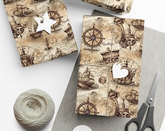 Treasure map v2: Premium Gift Wrap - Decorative Repeating Pattern, Matte/Satin Finish - High Quality Wrapping Paper pirate map compass rose
