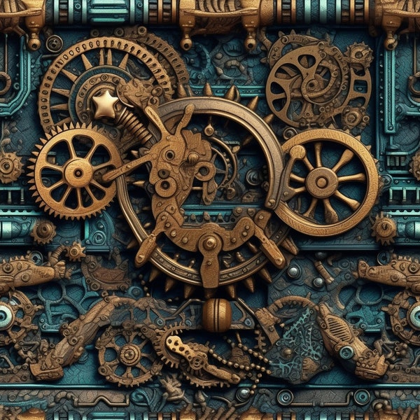 Steampunk Gears : superbe art en mosaïque sans couture - parfait pour les arrière-plans et la conception graphique - téléchargement de motif de papier peint numérique rouages