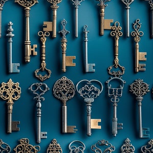 Ornate Keys: Stunning Seamless Tile Art - Perfect for Backgrounds and Graphic Design - Digital Wallpaper Pattern Download