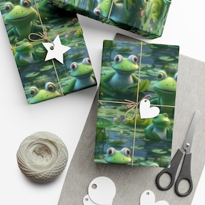 Pond Frogs: Premium Gift Wrap - Decorative Repeating Frog Pattern, Matte/Satin Finish - High Quality Wrapping Paper amphibians chillin water