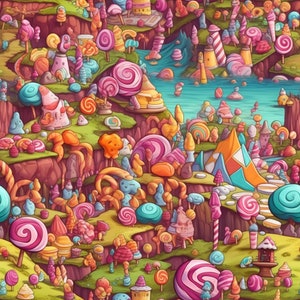 Candy Dreamland: Stunning Seamless Tile Art - Perfect for Backgrounds and Graphic Design - Digital Wallpaper Pattern Download