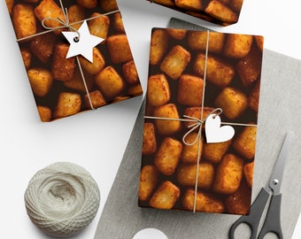 Crispy Tater Tots: Premium Gift Wrap - Decorative Repeating Pattern, Matte/Satin Finish - High Quality Wrapping Paper bite sized potato