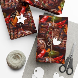 Steak Season: Premium Gift Wrap - Decorative Repeating Pattern, Matte/Satin Finish - High Quality Wrapping Paper steak and grilled peppers