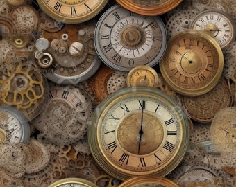 Clock Timepieces: Stunning Seamless Tile Art - Perfect for Backgrounds and Graphic Design - Digital Wallpaper Pattern Download