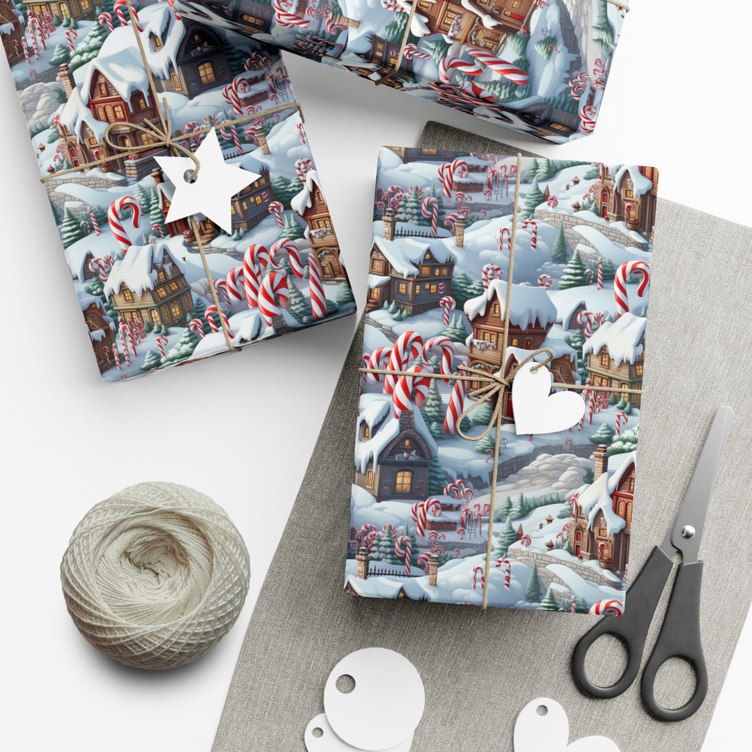 Gift Wrapper Repeating Candy Cane Village: Premium Gift Wrap - Decorative Repeating Pattern ...