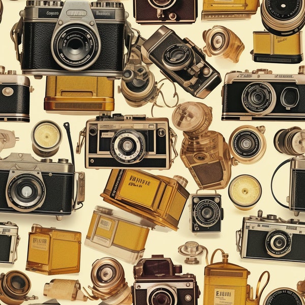 Vintage Camera: Stunning Seamless Tile Art - Perfect for Backgrounds and Graphic Design - Digital Wallpaper Pattern Download