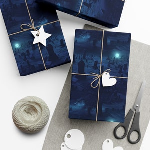 Moonlit Cemetery: Premium Gift Wrap - Decorative Repeating Pattern, Matte/Satin Finish - High Quality Wrapping Paper peaceful resting place