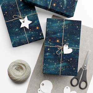 Celestial Sky: Premium Gift Wrap - Decorative Repeating Pattern, Matte/Satin Finish - High Quality Wrapping Paper captivating blue stars