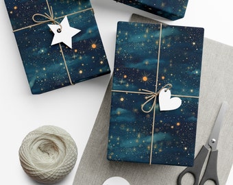 Celestial Sky: Premium Gift Wrap - Decorative Repeating Pattern, Matte/Satin Finish - High Quality Wrapping Paper captivating blue stars