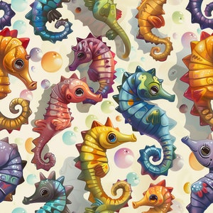 Seahorse Party: Aquatic Seamless Tile Art - Perfect for Backgrounds and Graphic Design - Digital Wallpaper Pattern Download