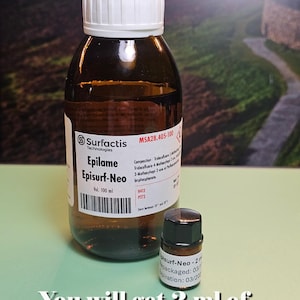 May include: A brown glass bottle with a white cap and a smaller vial, both labeled with product information. The larger bottle contains 100 ml of a liquid. The text "You will get 2 ml of Episurf-Neo" is at the bottom.