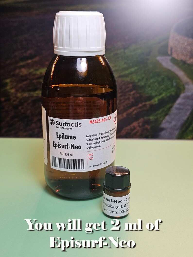 May include: A brown glass bottle with a white cap and a smaller vial, both labeled with product information. The larger bottle contains 100 ml of a liquid. The text "You will get 2 ml of Episurf-Neo" is at the bottom.