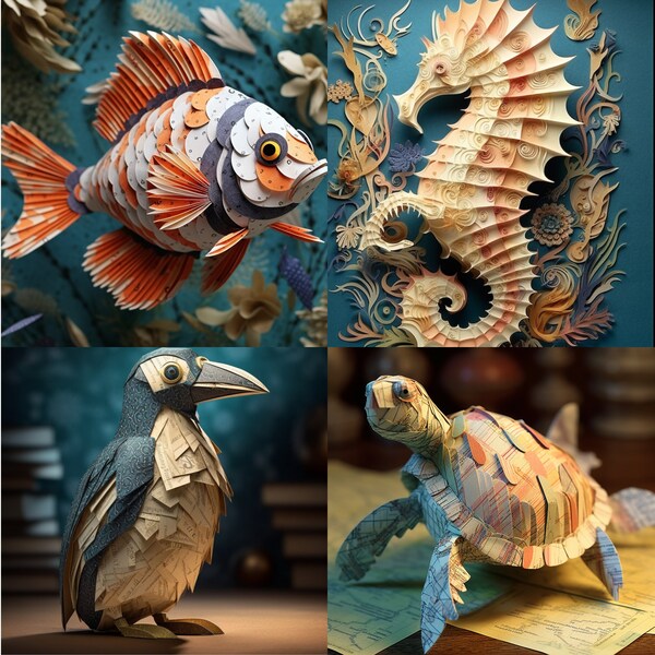 Marine Menagerie: Layered Paper Art Collection of 20 Whimsical Ocean Creatures