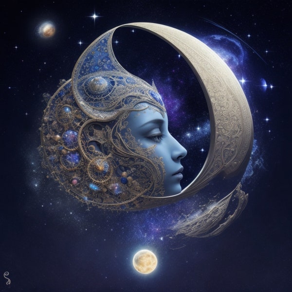 Ethereal Moon Goddess: Hyperrealistic Cosmic Illustrations