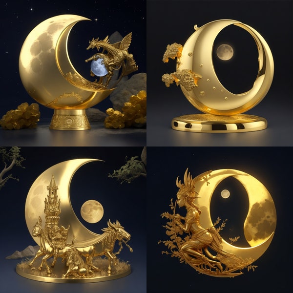 Celestial Steeds: Golden Horses on the Lunar Throne