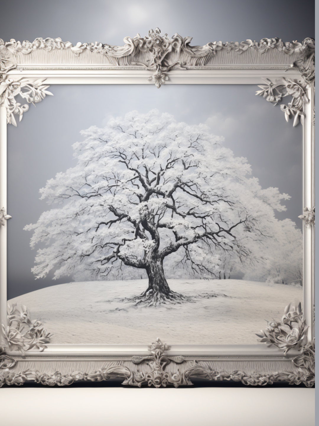 Monochromatic Majesty: A Winter Symphony in Detailed Oilsnow - Etsy