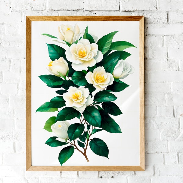 Watercolor Gardenia Flower / Floral PRINTABLE Art / Flowers Clipart / Wall décor / Digital Download / Card Making / Mixed Media / Craft