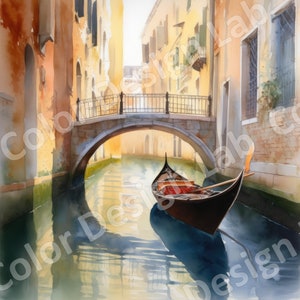 Baixe clipart para impressão de Venetian Canal Dreams, conjunto de 4 imagens de arte de alta resolução, download, uso comercial, arte de sonho de Veneza