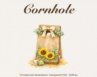 Watercolor Cornhole Clipart, Summer Backyard Games Bean Bag Toss PNG (Digital Download)