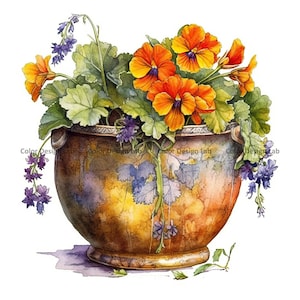 Pot avec fleur Clipart - lot de 12 PNG Floral de haute qualité - téléchargement numérique pour la fabrication de cartes, Invitations, Wall Art & artisanat