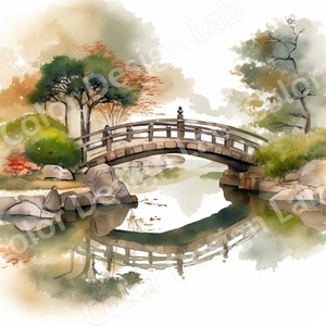 Imágenes Prediseñadas de jardín japonés sereno, 8 imágenes de alta resolución, descarga digital, arte de jardín asiático, arte imprimible de uso comercial