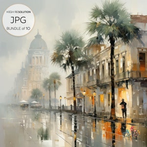 Charleston storico, Carolina del Sud Digital Wallart - Arte stampabile, Catturando il fascino senza tempo del sud, le strade della città vecchia in ricchi dettagli