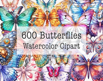 600 PNG Butterflies Mega Bundle Clipart,  Watercolor Butterflies Clipart, Transparent PNG files, Instant Digital Download, commercial use