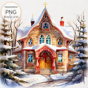 Gingerbread House Christmas Decoration PNG, Watercolor Christmas Gingerbread House PNG, Digital Paper Craft, Sublimation, Commercial Use