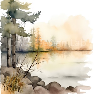 Misty Morning Lake Clipart Set - 8 hochauflösende JPEGs, digitaler Download, kommerzielle Nutzung erlaubt, perfekt für Wandkunst, Einladungen