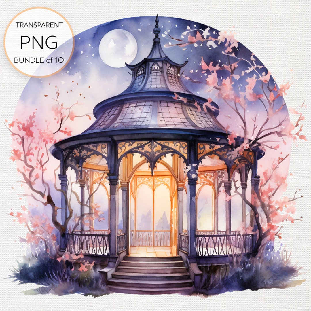 Set of 10 Watercolor Fairy Tent at Night Clipart Pngs for Enchanting ...