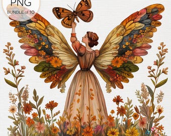 Whimsical Wings Vintage Woman Clipart Transparent PNG, Retro Lady Wings Illustration Bundle, High-Quality Digital Download, Commercial Use