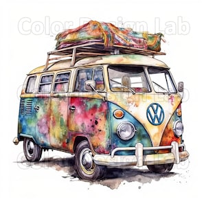 Imágenes prediseñadas imprimibles de autocaravana bohemia: conjunto de 8 PNG, descarga digital, uso comercial, perfecto para tarjetas de felicitación, invitaciones y decoraciones para el hogar